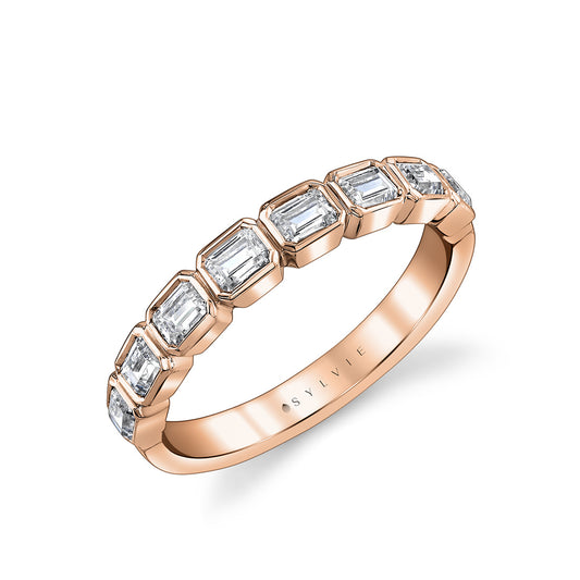 Sylvie Emerald Shaped Bezel Wedding Ring