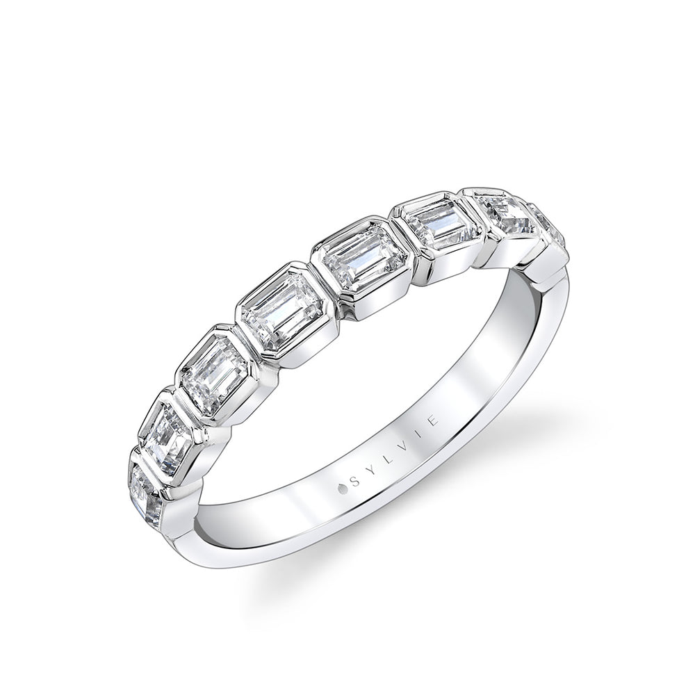 Sylvie Emerald Shaped Bezel Wedding Ring