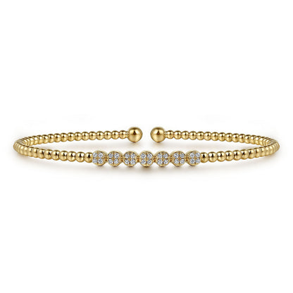 14K Yellow Gold Bujukan Bead and Cluster Diamond Bangle