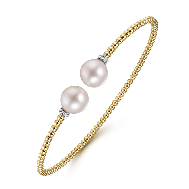 14K Yellow Gold Bujukan Diamond and Pearl Split Bangle