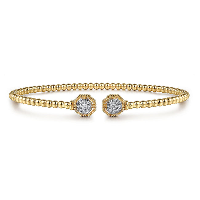 14K Yellow Gold Bujukan Diamond Hexagon Split Bangle