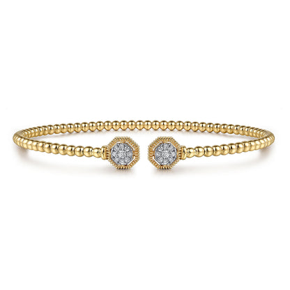14K Yellow Gold Bujukan Diamond Hexagon Split Bangle