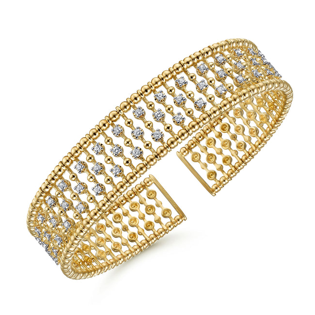 14K Yellow Gold Wide Diamond Cage Cuff Bracelet