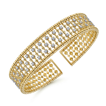 14K Yellow Gold Wide Diamond Cage Cuff Bracelet