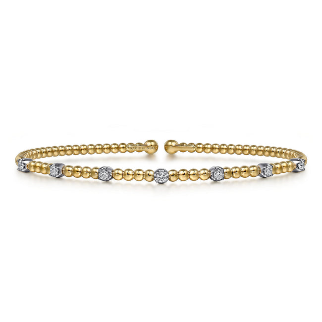 14K White-Yellow Gold Bujukan Diamond Stations Bangle