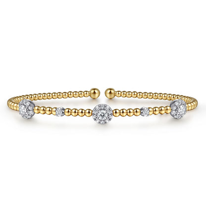 14K White-Yellow Gold Bujukan Diamond Cluster Stations Bangle