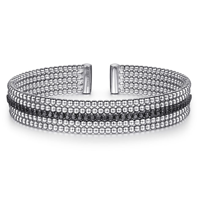 925 Sterling Silver Black Spinel Bujukan Bead Cuff Bracelet