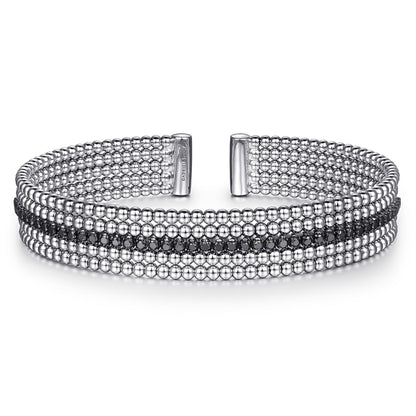 925 Sterling Silver Black Spinel Bujukan Bead Cuff Bracelet