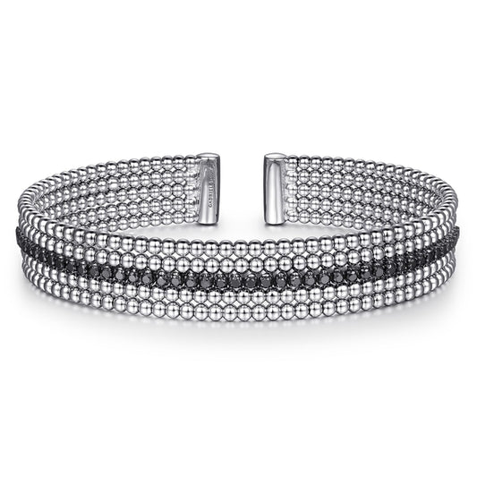 925 Sterling Silver Black Spinel Bujukan Bead Cuff Bracelet