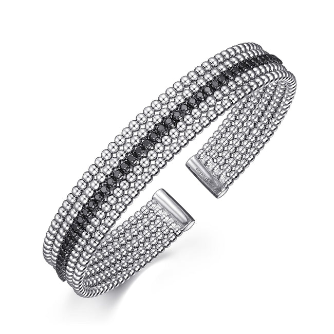 925 Sterling Silver Black Spinel Bujukan Bead Cuff Bracelet