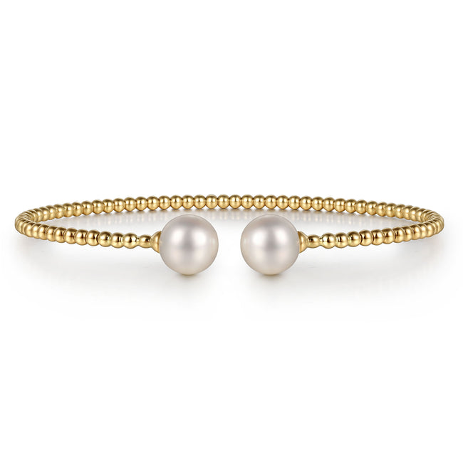 14K Yellow Gold Bujukan Pearls Split Bangle