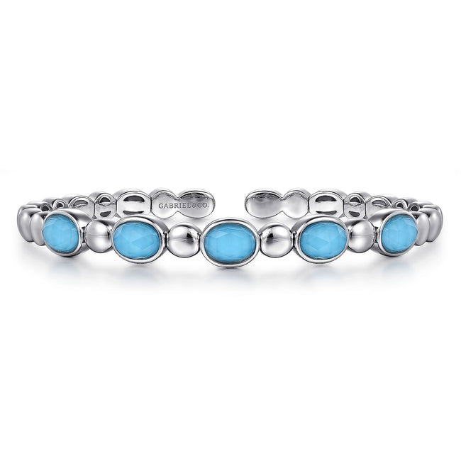 925 Sterling Silver Rock Crystal& Turquoise Bangle