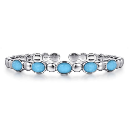925 Sterling Silver Rock Crystal& Turquoise Bangle
