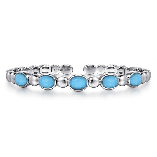 925 Sterling Silver Rock Crystal& Turquoise Bangle