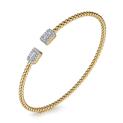 14K Yellow Gold Bujukan Open Cuff Bracelet with Diamond Baguettes