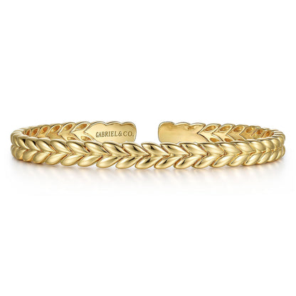 14K Yellow Gold Leaf Cuff Bracelet