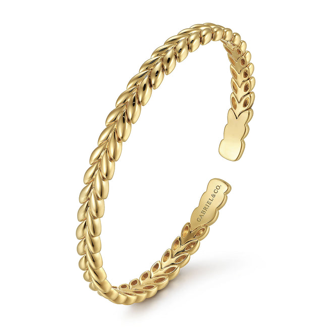 14K Yellow Gold Leaf Cuff Bracelet