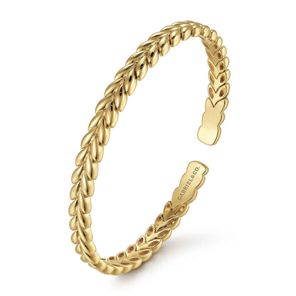 14K Yellow Gold Leaf Cuff Bracelet