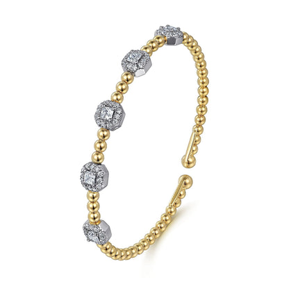 14K White-Yellow Gold Bujukan Bangle With Diamond Stations