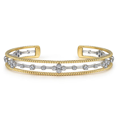 14K White and Yellow Gold Diamond Bujukan Cuff Bangle