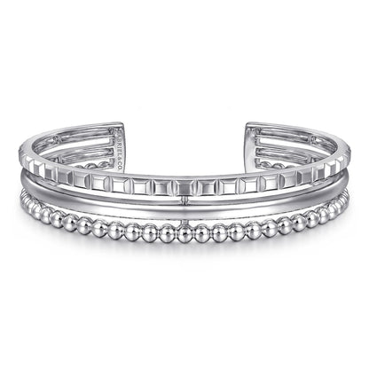 925 Sterling Silver Bujukan and Pyramid Triple Row Bangle