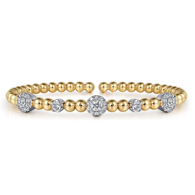 14K White and Yellow Gold Diamond Station Bujukan Split bangle