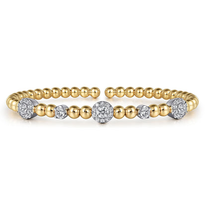 14K White and Yellow Gold Diamond Station Bujukan Split bangle