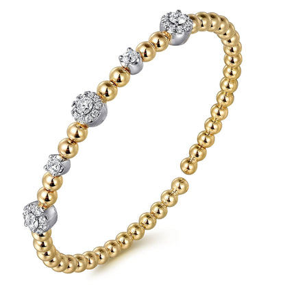 14K White and Yellow Gold Diamond Station Bujukan Split bangle