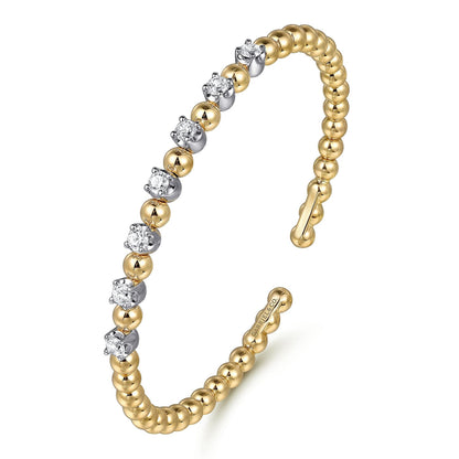 14K White and Yellow Gold Diamond Bujukan Beads Split Bangle