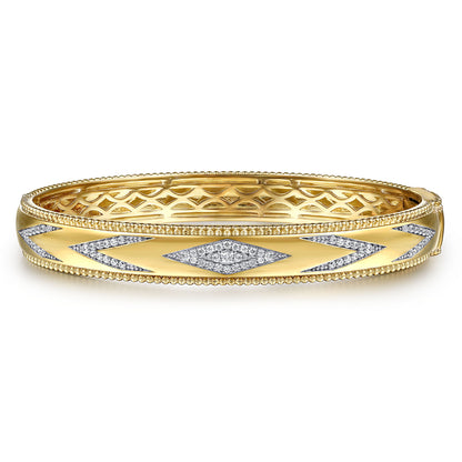 14K Yellow Gold Bujukan Diamond Chevron Pattern Bangle Bracelet