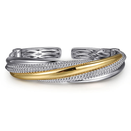 925 Sterling Silver and 14K Yellow Gold Bujukan Multiple Row Bangle Bracelet