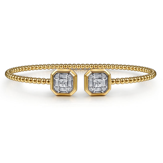 14K Yellow Gold Bujukan Baguette and Princess Diamond Split Bangle Bracelet