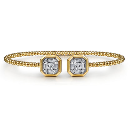 14K Yellow Gold Bujukan Baguette and Princess Diamond Split Bangle Bracelet