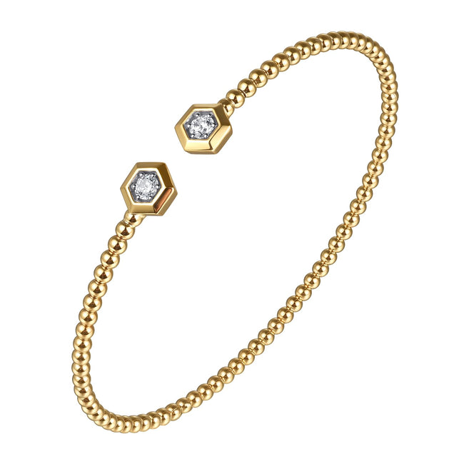 14K Yellow Gold Bujukan Beads and Diamond Split Bangle Bracelet