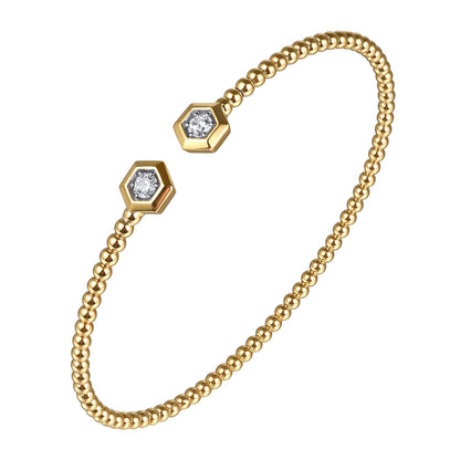 14K Yellow Gold Bujukan Beads and Diamond Split Bangle Bracelet