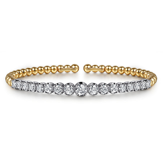 14K White & Yellow Gold Bujukan Beads and Graduating Diamond Split Bangle Bracelet