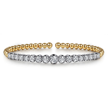 14K White & Yellow Gold Bujukan Beads and Graduating Diamond Split Bangle Bracelet