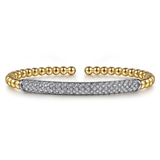 14K White & Yellow Gold Bujukan Beads and Diamond Split Bangle Bracelet