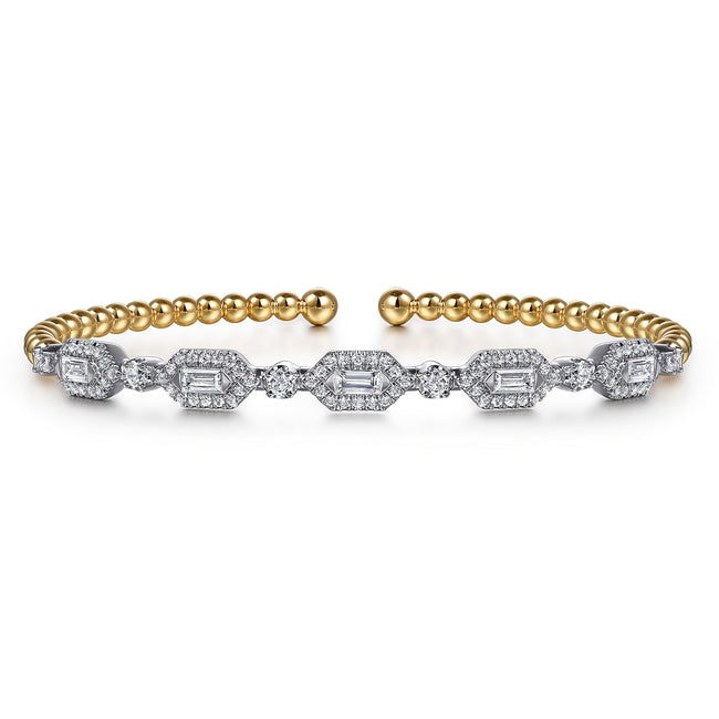 14K White & Yellow Gold Bujukan Beads and Diamonds Split Bangle Bracelet