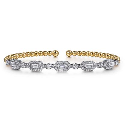 14K White & Yellow Gold Bujukan Beads and Diamonds Split Bangle Bracelet