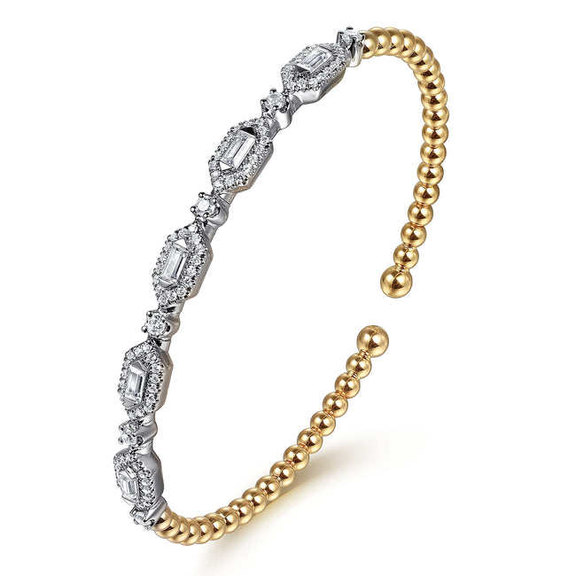 14K White & Yellow Gold Bujukan Beads and Diamonds Split Bangle Bracelet
