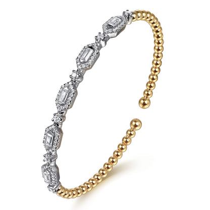 14K White & Yellow Gold Bujukan Beads and Diamonds Split Bangle Bracelet
