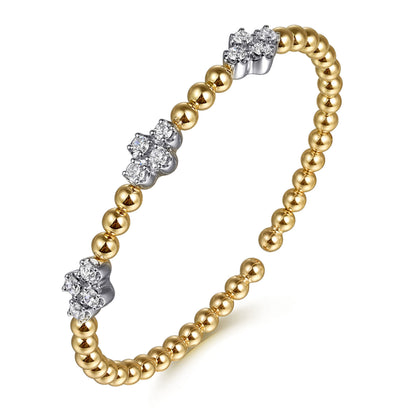 14K White & Yellow Gold Bujukan Diamond Cluster Split Bangle Bracelet