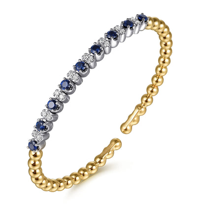 14K White & Yellow Gold Bujukan Diamond and Sapphire Split Bangle Bracelet