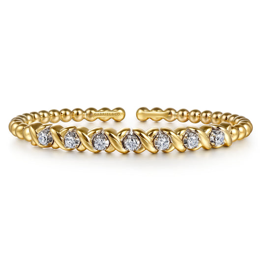 14K White & Yellow Gold Bujukan Diamond Split Bangle Bracelet