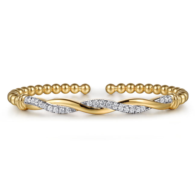 14K Yellow Gold Bujukan Diamond Twist Split Bangle Bracelet