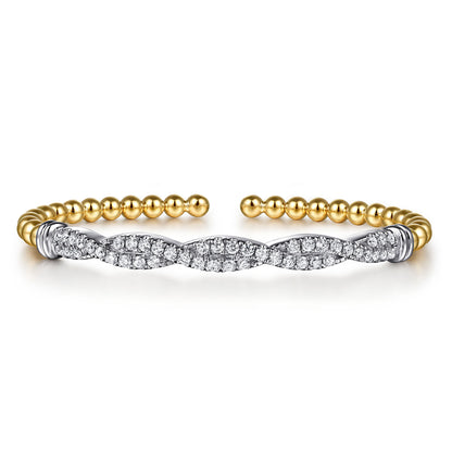 14K White & Yellow Gold Bujukan Diamond Split Bangle Bracelet