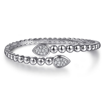 925 Sterling Silver Bujukan White Sapphire Bypass Bangle Bracelet