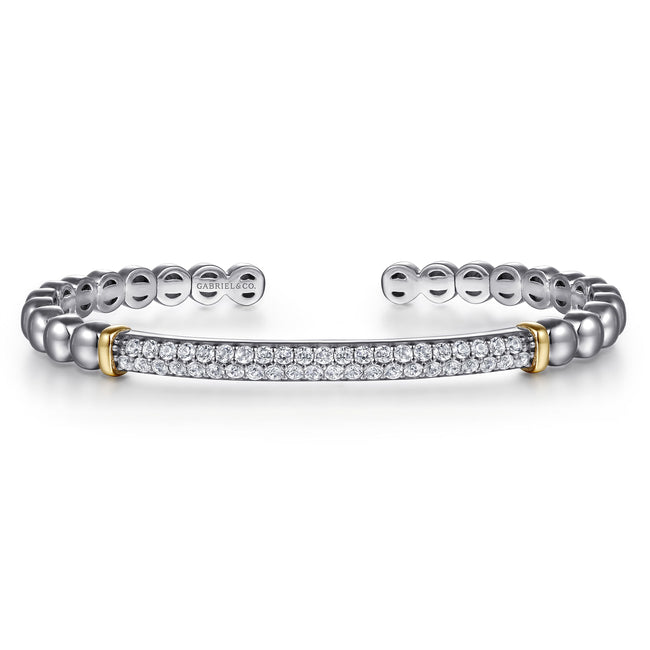 14K Yellow Gold and 925 Sterling Silver Bujukan White Sapphire Open Bangle Bracelet
