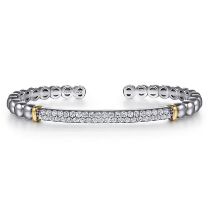14K Yellow Gold and 925 Sterling Silver Bujukan White Sapphire Open Bangle Bracelet